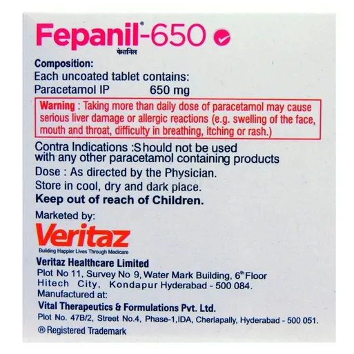 fepanil 650mg tablet 15's